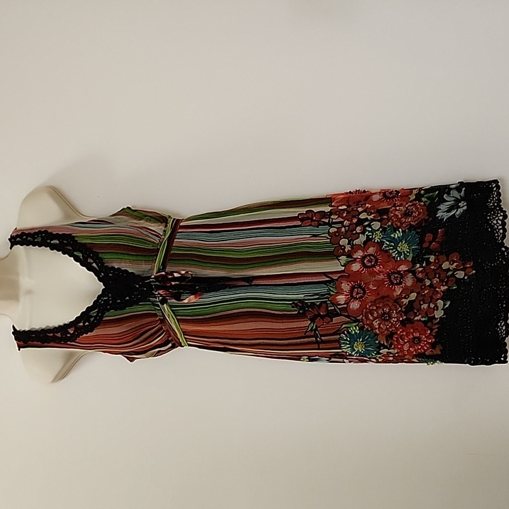 Sue Wong Vintage 100% Silk Forest Fairy Multicolor Floral Striped Dress Sz 12 - Picture 4 of 16